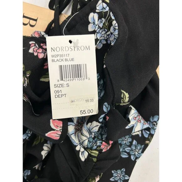 BO.G Collective Floral Wrap Maxi Dress Black/Blue Small With Flutter Sleeves NWT - Picture 14 of 16